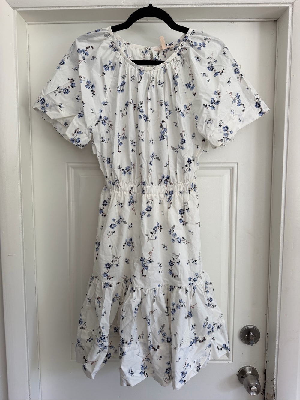 Rebecca Taylor White Dress with Blue Floral Print